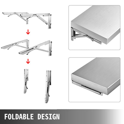 Foldable Stainless Steel Concession Shelf for Food Trailer, 1.8m x 0.29m