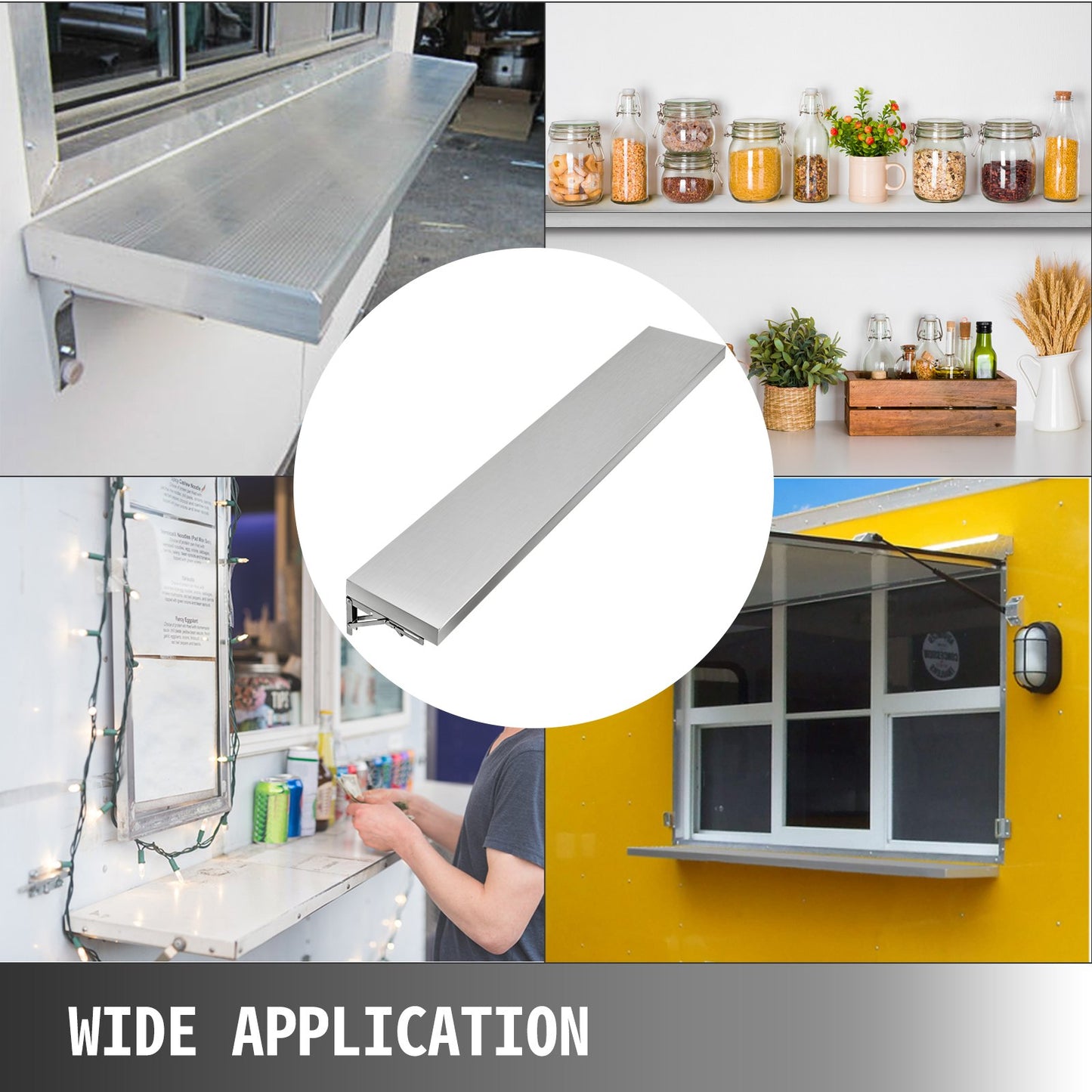 VEVOR Concession Shelf 70.8L x 11.4W Inch with Stainless Steel Frame and Surface