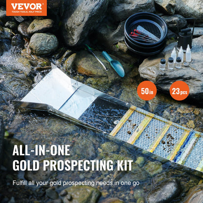 VEVOR Gold Panning Kit With Sluice Box, 50" Aluminum Gold Mining Equipment, 23 PCS