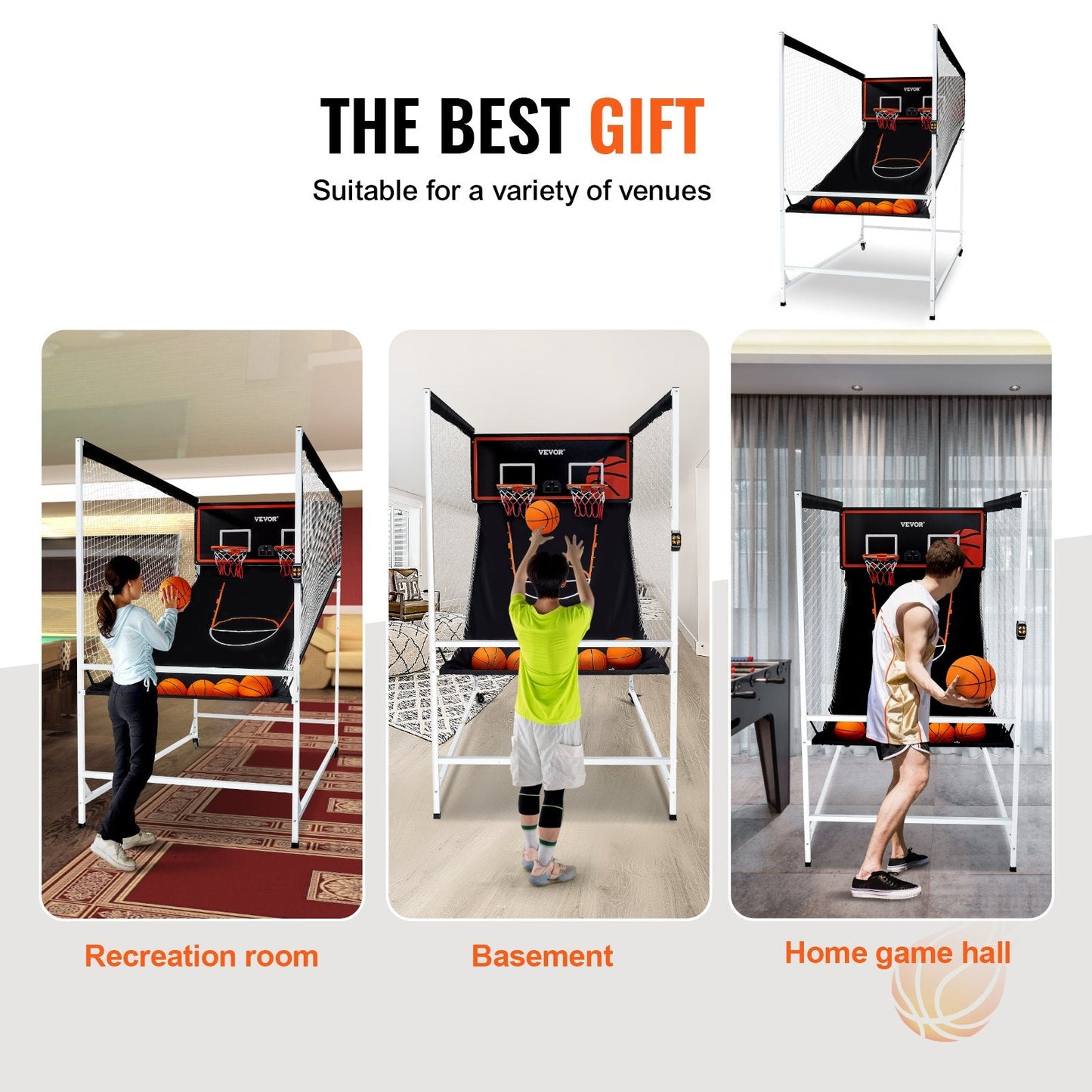 Dual Player Indoor Basketball Arcade Game with Electronic Scoreboard, 5 Balls