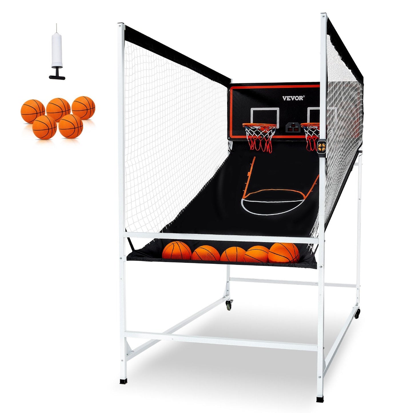 Dual Player Indoor Basketball Arcade Game with Electronic Scoreboard, 5 Balls