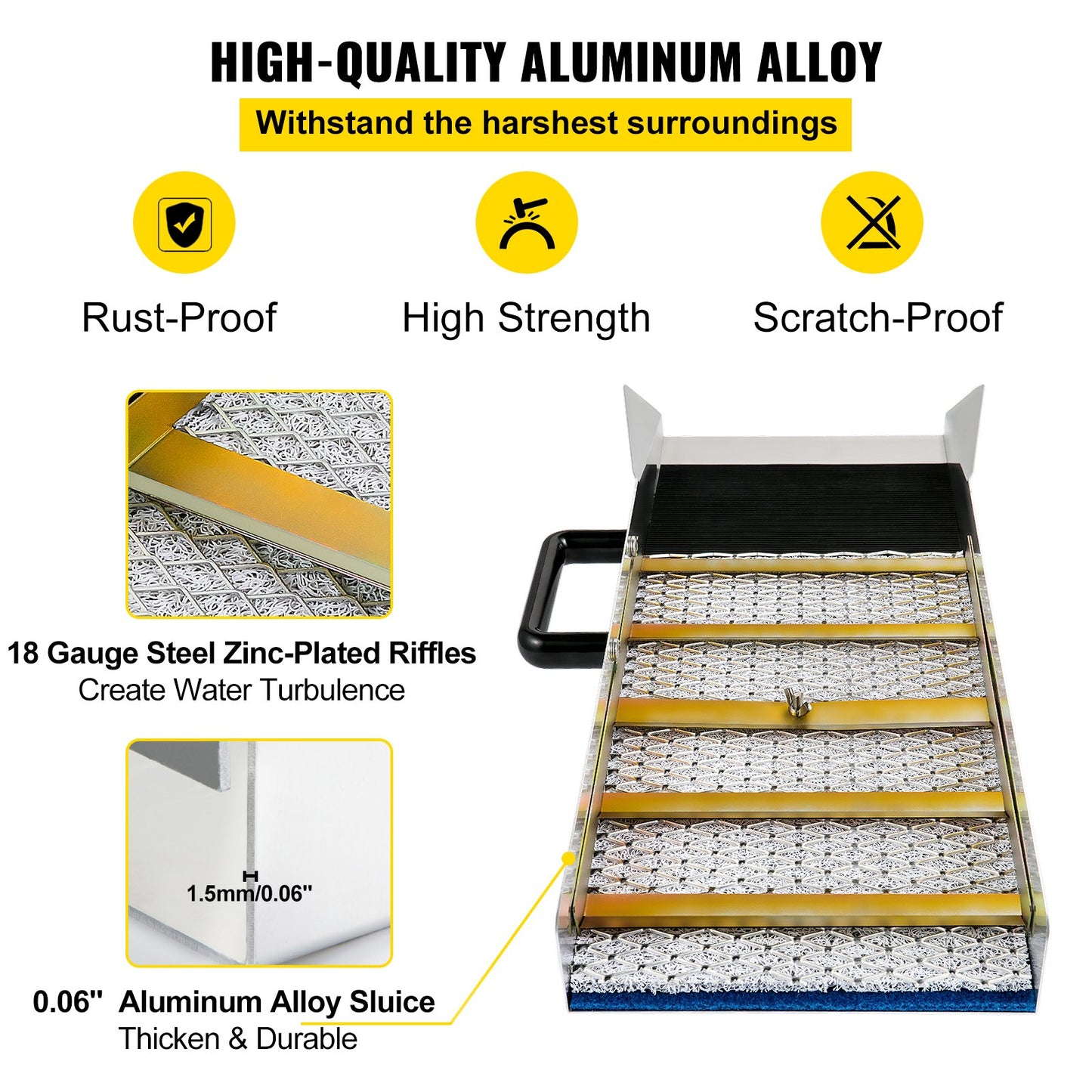 VEVOR Aluminum Alloy Sluice Box, Compact 24" Mini Sluice Boxes for Gold, Lightweight