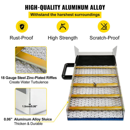 Compact Aluminum Alloy Sluice Box for Gold Prospecting, 0.61m, Lightweight Design