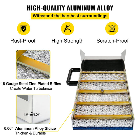 Compact Aluminum Alloy Sluice Box for Gold Prospecting, 0.61m, Lightweight Design