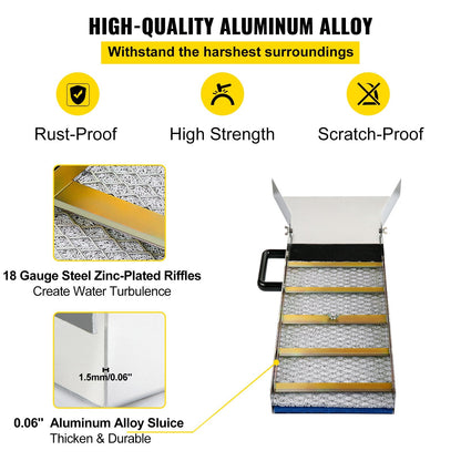 Compact Aluminum Alloy Gold Sluice Box, 0.76m Long, 3kg, Portable Design