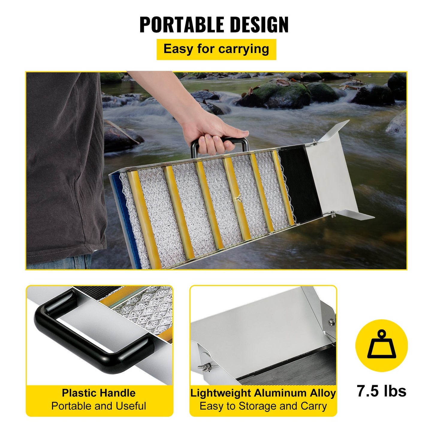 VEVOR Aluminum Alloy Sluice Box, Compact 36" Mini Sluice Boxes for Gold, Lightweight