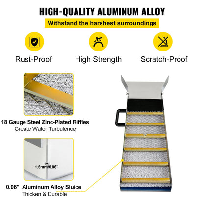 Compact Gold Prospecting Sluice Box, Aluminum Alloy, 0.9m, Lightweight Design