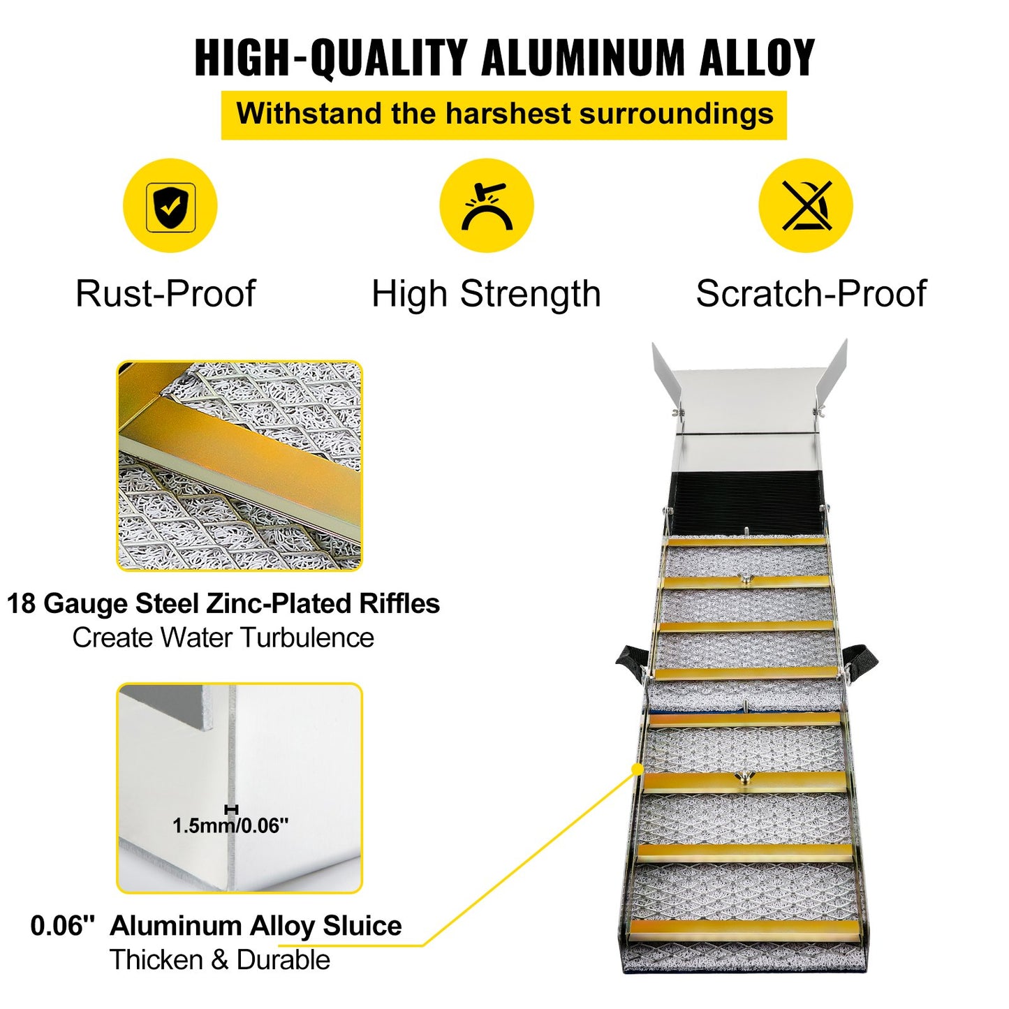 VEVOR Folding Aluminum Alloy Sluice Box, Compact 50" Sluice Boxes for Gold, Lightweight
