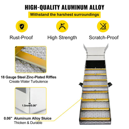 Folding Aluminum Alloy Sluice Box, 1.27m Portable Gold Prospecting Tool, Lightweight