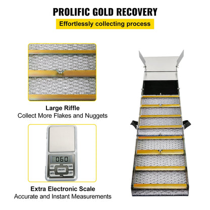 Folding Aluminum Alloy Sluice Box, 1.27m Portable Gold Prospecting Tool, Lightweight