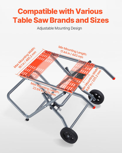 VEVOR Portable Table Saw Stand with Wheels 158.76 kg Load Capacity Rolling
