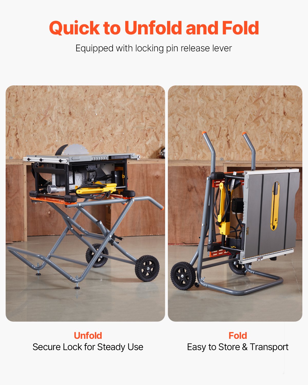 VEVOR Portable Table Saw Stand with Wheels 158.76 kg Load Capacity Rolling
