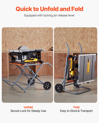 VEVOR Portable Table Saw Stand with Wheels 158.76 kg Load Capacity Rolling