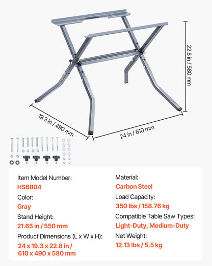 VEVOR Table Saw Folding Stand 158.76 kg Load Capacity Portable Table Saw Stand