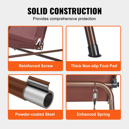 VEVOR 3-Person Patio Swing Chair, Outdoor Patio Swing with Adjustable Canopy, Porch