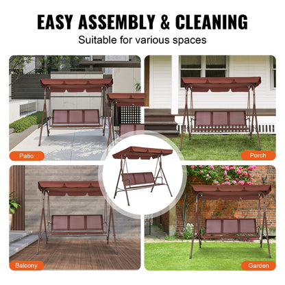 VEVOR 3-Seat Patio Swing Chair, Outdoor Patio Swing with Adjustable Canopy, Porch