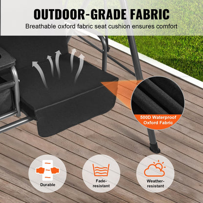 2-Seat Outdoor Swing Chair with Adjustable Canopy and Storage, Black