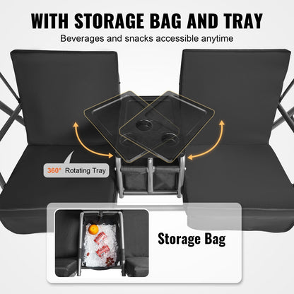 2-Seat Outdoor Swing Chair with Adjustable Canopy and Storage, Black