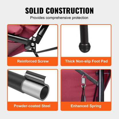 3-Seat Patio Swing with Adjustable Canopy and Removable Cushion, Burgundy