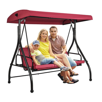 VEVOR 3-Seat Patio Swing Chair, Converting Canopy Swing, Outdoor Patio Porch with