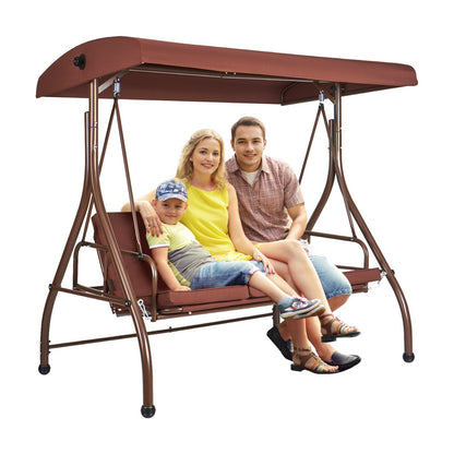 VEVOR 3-Seat Patio Swing Chair, Converting Canopy Swing, Outdoor Patio Porch with