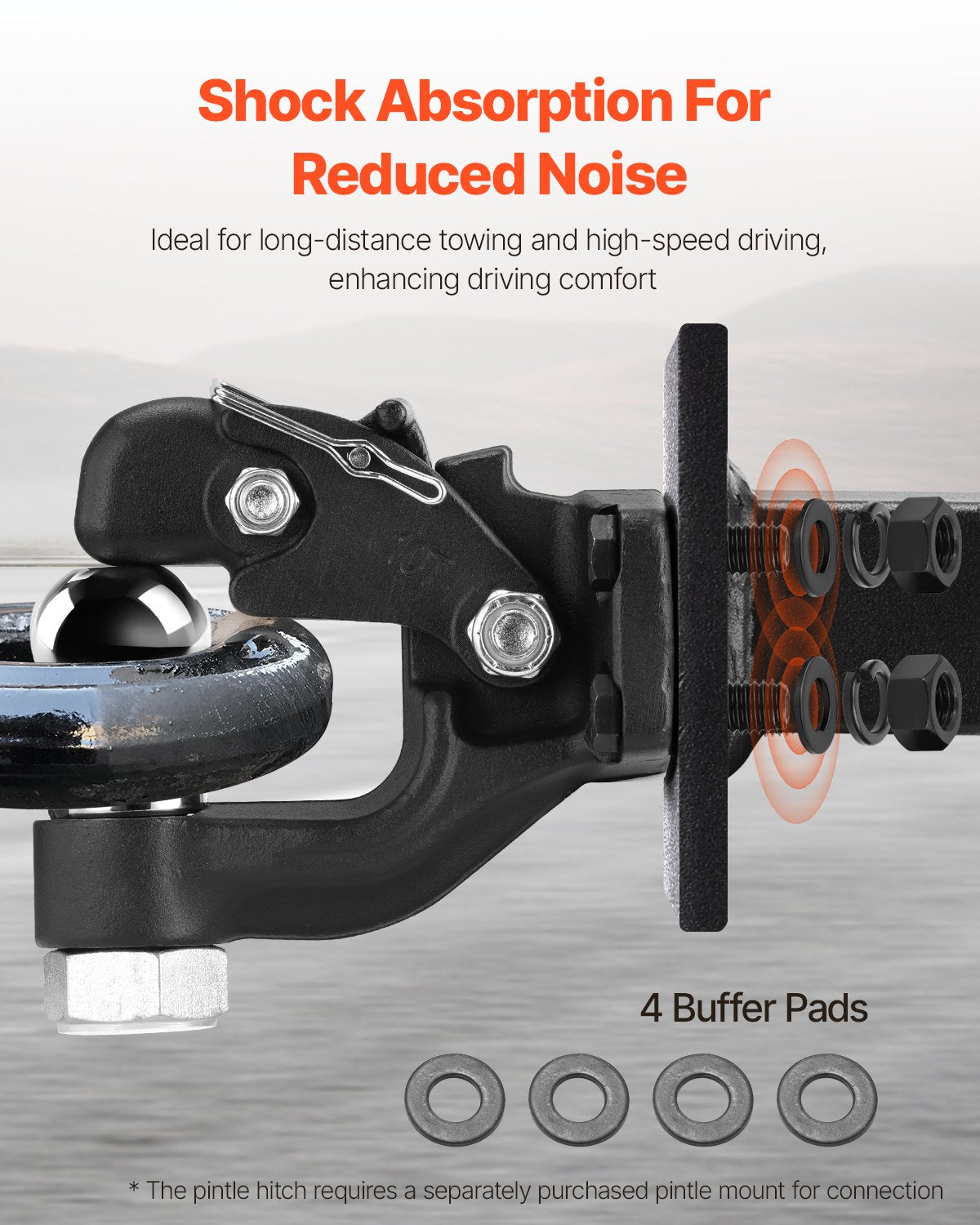 VEVOR Pintle Hitch Combination 50.4 mm Hitch Ball for 63.5-76.2 mm Lunette Ring