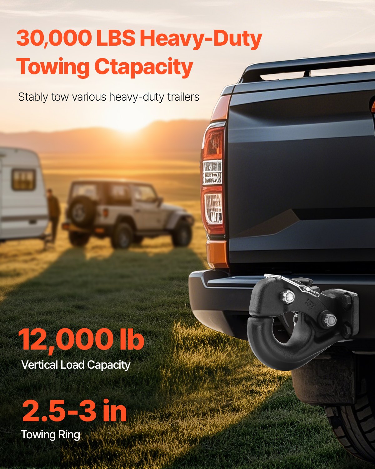 VEVOR Pintle Hitch Trailer Hitches Receiver for 63.5 to 76.2 mm Lunette Ring