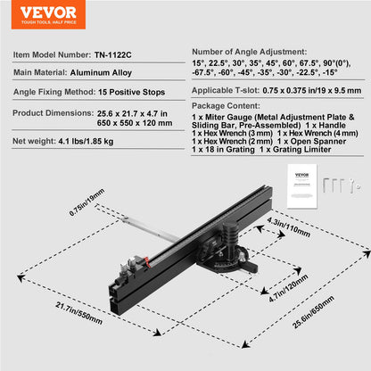 VEVOR Precision Miter Gauge, Standard Slot 3/4'' x 3/8'', Aluminum Alloy Table Saw