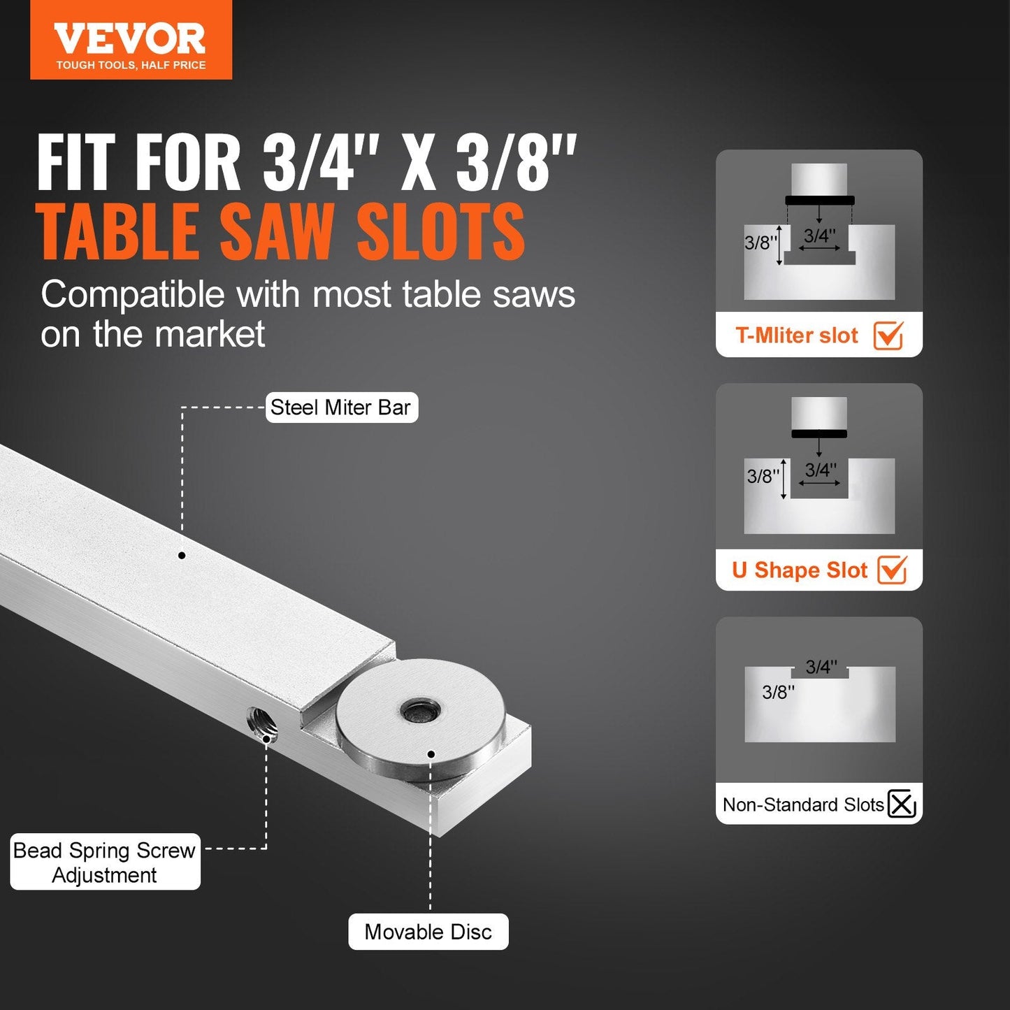 Precision Miter Gauge for Table Saws, Aluminum Alloy, 15 Angle Stops
