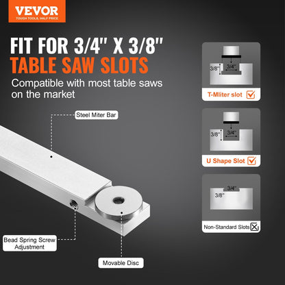 Precision Miter Gauge for Table Saws, Aluminum Alloy, 15 Angle Stops