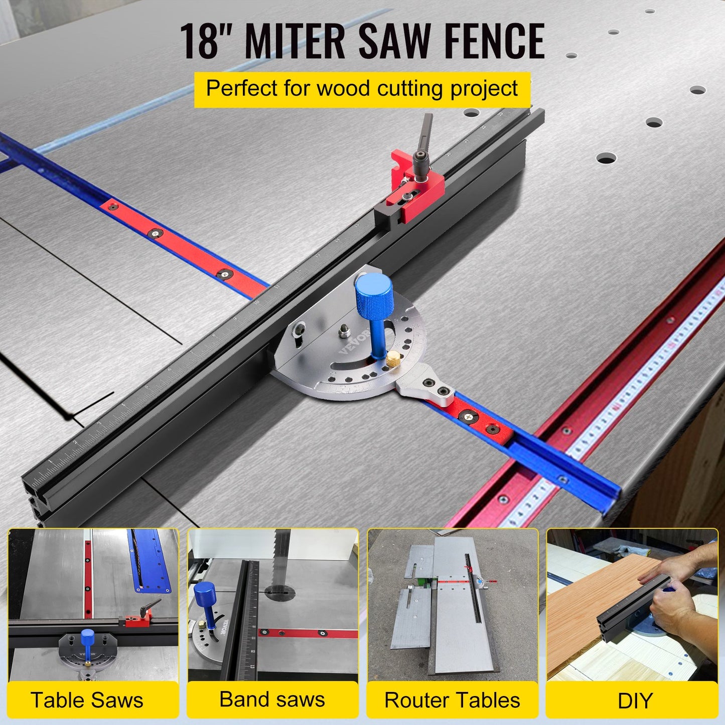 VEVOR Table Saw Circular Router Miter Gauge 18" Woodworking Track Angle Ruler