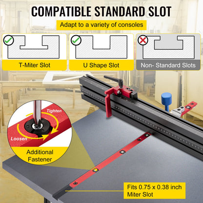 VEVOR Table Saw Circular Router Miter Gauge 24" Woodworking Track Angle Ruler