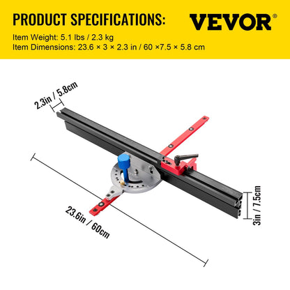 Aluminum Table Saw Router Miter Gauge with 60° Adjustable Angle Ruler 600mm