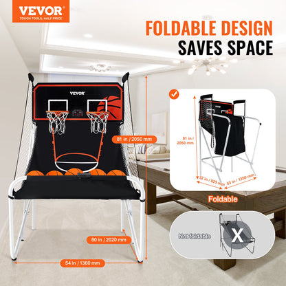 VEVOR Foldable Basketball Arcade Game, 2 Player Indoor Basketball Game, Home Dual