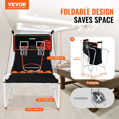 Foldable Dual-Player Indoor Basketball Arcade with 8 Modes & Electronic Scoreboard