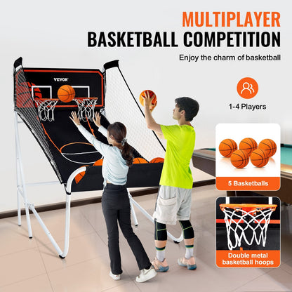 Foldable Dual-Player Indoor Basketball Arcade with 8 Modes & Electronic Scoreboard