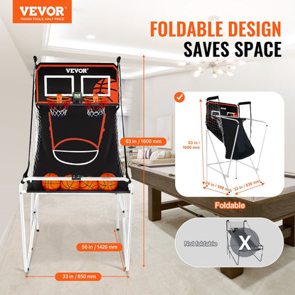 Foldable Dual Basketball Arcade Game with Electronic Scoreboard and 4 Balls