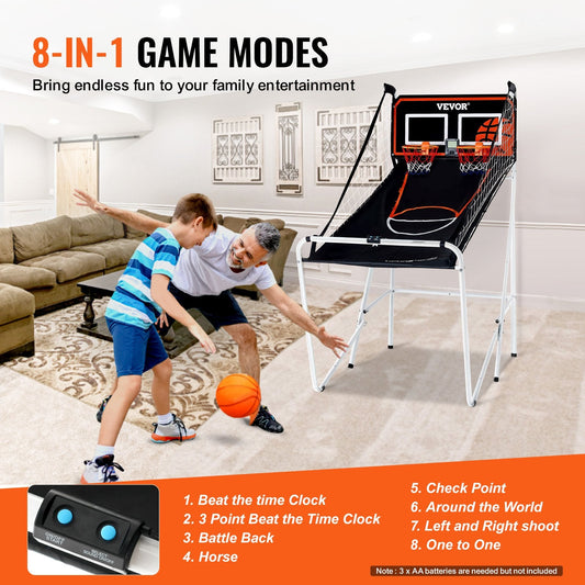 Foldable Dual Basketball Arcade Game with Electronic Scoreboard and 4 Balls
