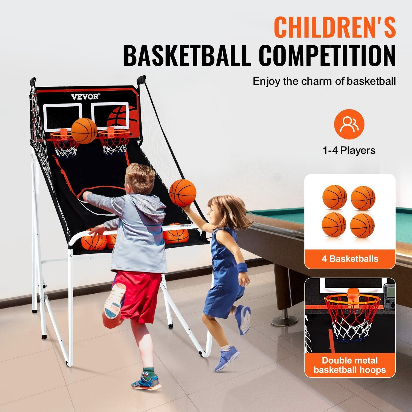 Foldable Dual Basketball Arcade Game with Electronic Scoreboard and 4 Balls