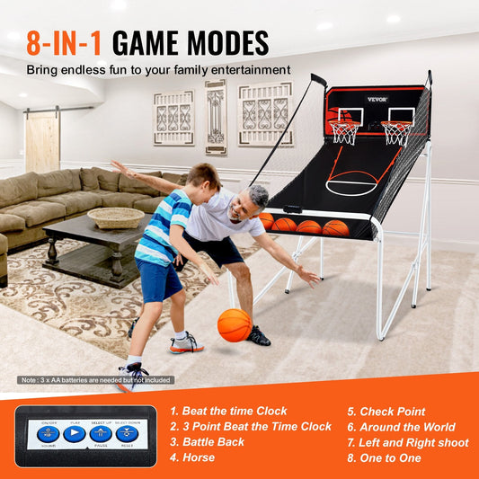 Foldable Dual Player Indoor Basketball Game with Electronic Scoreboard