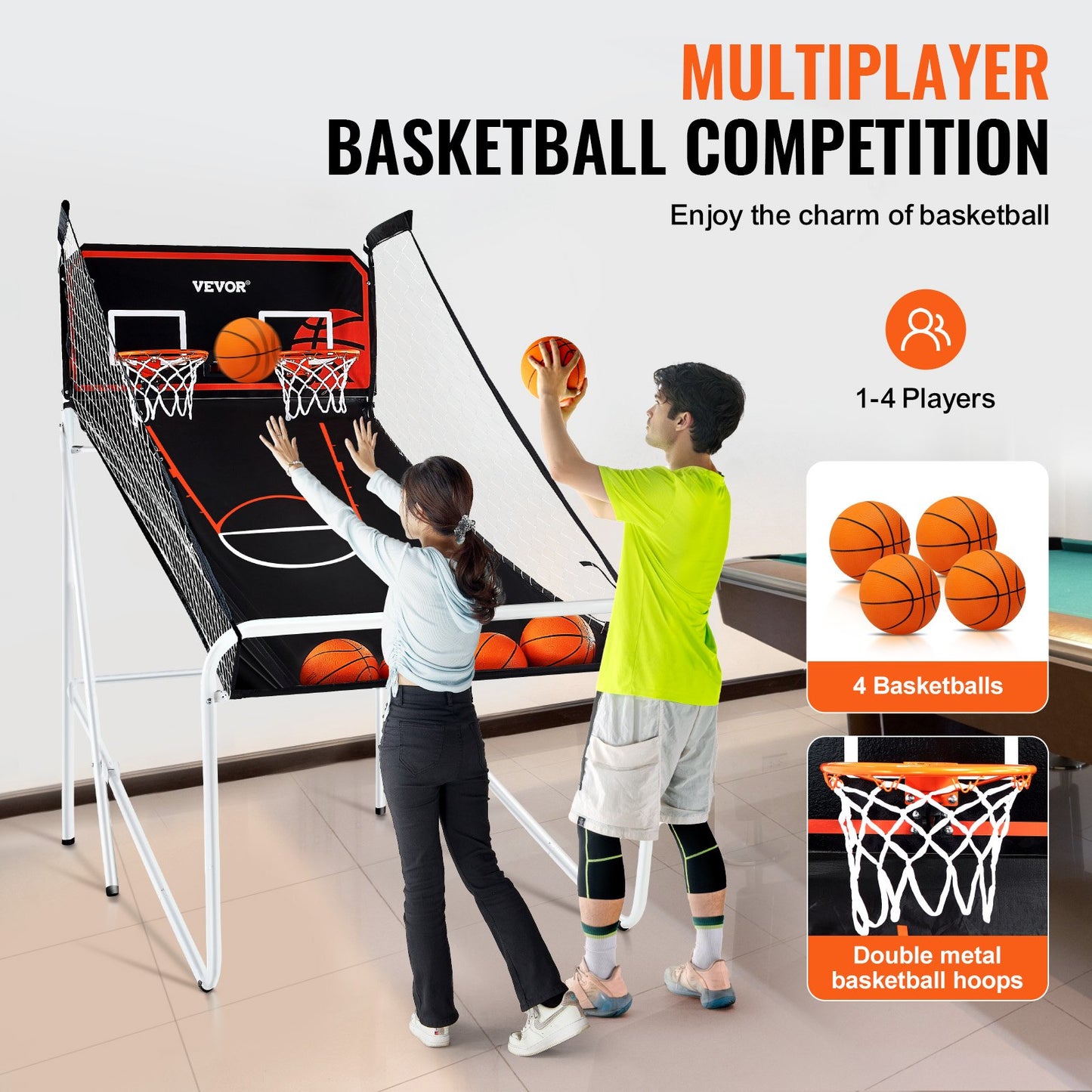 VEVOR Foldable Basketball Arcade Game, 2 Player Indoor Basketball Game, Home Dual