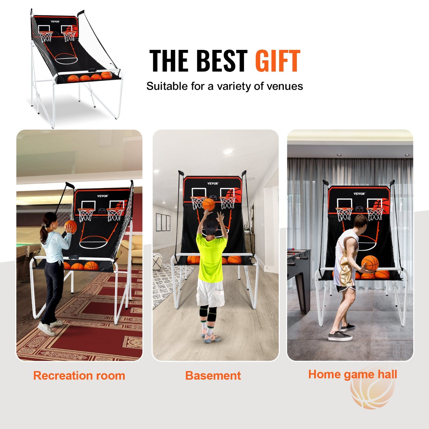 VEVOR Foldable Basketball Arcade Game, 2 Player Indoor Basketball Game, Home Dual