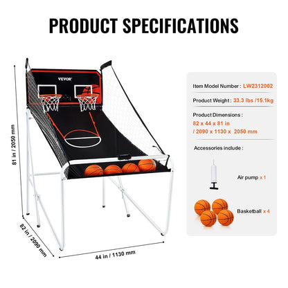 Foldable Dual Player Indoor Basketball Game with Electronic Scoreboard
