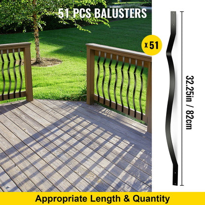 VEVOR Deck Balusters, 51 Pack Metal Deck Spindles, 32.25\"x1\" Staircase Baluster