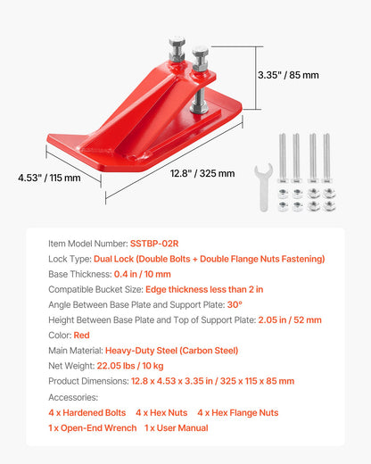Tractor Bucket Protector, 2PCS Heavy Duty Steel Bucket Edge Protectors, Edge Tamer Anti-Skid Device with Double Hexagon Lock Nuts and Bolts, for Snow, Leave Removal & Spreading Gravel (Red)