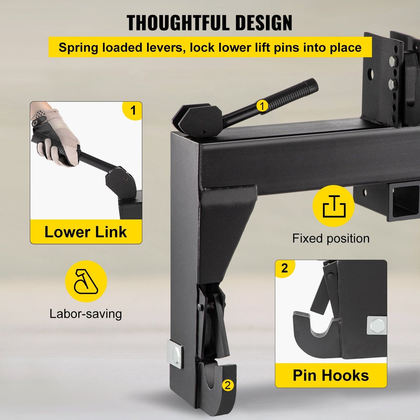 Heavy-Duty 3-Point Quick Hitch, 1360 kg Capacity, 70 cm Width, Black Alloy Steel