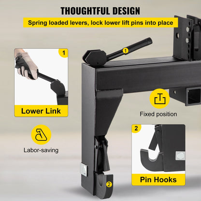 Heavy-Duty 3-Point Quick Hitch, 1360 kg Capacity, 70 cm Width, Black Alloy Steel