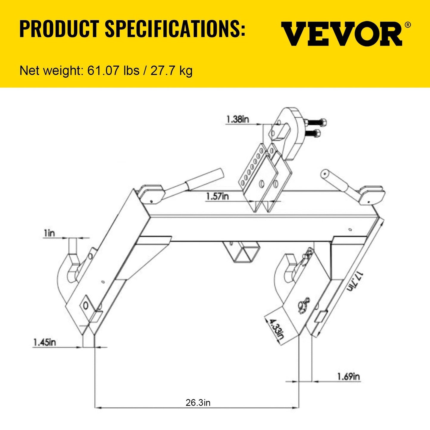 VEVOR 3-Point Quick Hitch, 1360 kg Lifting Capacity Tractor Quick Hitch, 70 cm Between