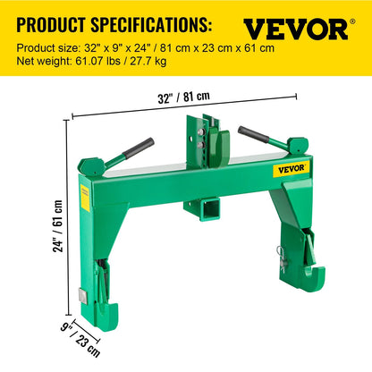 Heavy Duty 3-Point Quick Hitch for Category 1 & 2 Tractors, 3000 kg Capacity