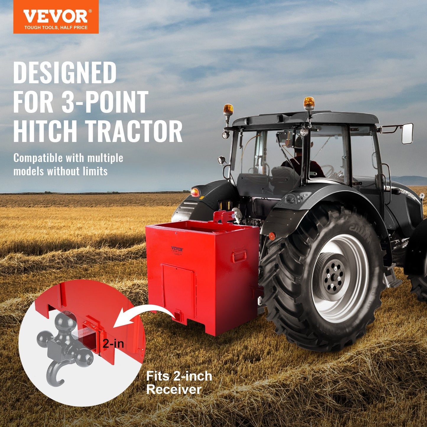 Heavy-Duty Tractor Ballast Box, 363 kg Capacity, 5 cu.ft, 0.63 m Size, Red